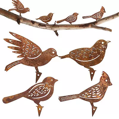 Metal Bird Silhouette 4PCS Rusty Metal Bird Statues Hollow Bird Garden Decor • $15.82