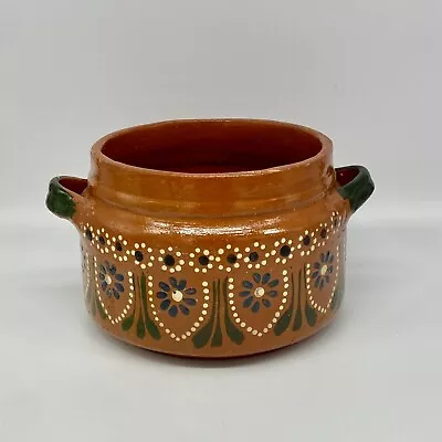 Vintage Mexican Pottery Decor Hand Painted Red Clay Terracotta Pot With Handles • $45