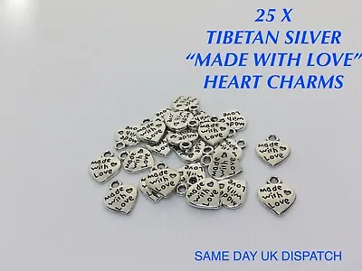 25 X Tibetan Metal “made With Love” Heart Charms Bracelet  Jewellery Making • £3.49