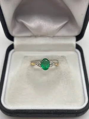 18ct Gold Emerald And Diamond Ring • £375