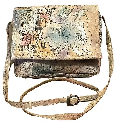 Vintage 80’s The Animal Hand Painted Leather Bag Boho Art Watercolor Purse • $29