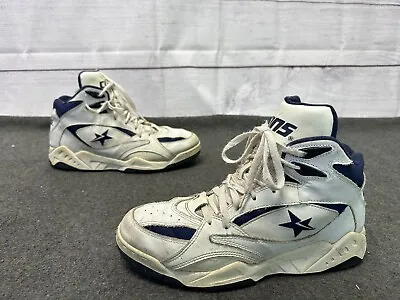 Vintage 80s 90s Converse Cons Official NBA Shoes US 10 White Navy Blue Hightops • $75.03