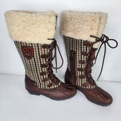 UGG Australia Edmonton Women Boots  Leather Plaid Sheepskin Size 7 F8811L 3226 • $63.73