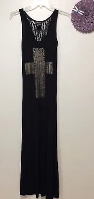 Wet Seal Womens Full Length Sexy Dress Size Small Black With Cross Rayon 110 • $15.99