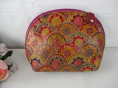 Vintage Embossed Dyed Leather Colorful Boho Cosmetic Clutch Bag • $20