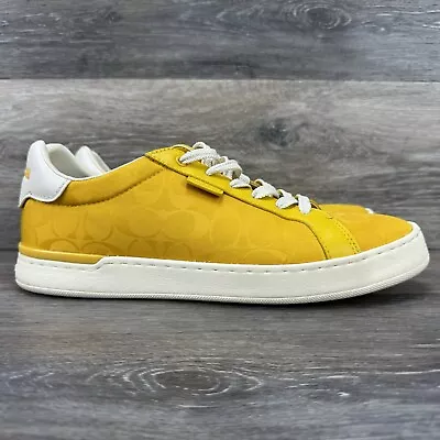 Coach Men Shoes Size 9.5 D Lowline Signature Low Top Sneaker Yellow Lace Up • $59.99