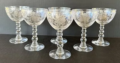 Vintage Duncan Miller Etched First Love Liquor Cocktail Glasses 4 1/2” Set Of 6 • $80