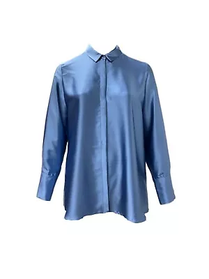 MARINA RINALDI Blue Satin Ballo Button Up Shirt Size 18W/27 Retail $245 NWD • $25.72