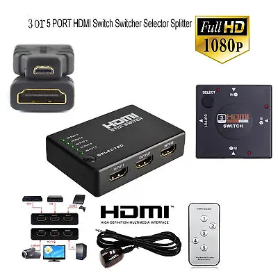 3 Or 5 PORT 1080p HDMI Splitter Switch Selector Hub+Remote For HDTV PS3 A3GS • $1.49