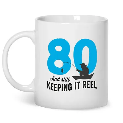 80th Birthday Fishing Gift Present Idea For Boys Dad Him & Men Happy 80 Mug • £8.95