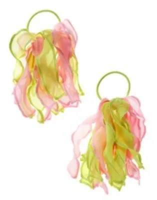 GYMBOREE BUTTERFLY BLOSSOMS PINK & GREEN ORGANZA PONYTAIL HOLDER 2-ct NWT • $2.50