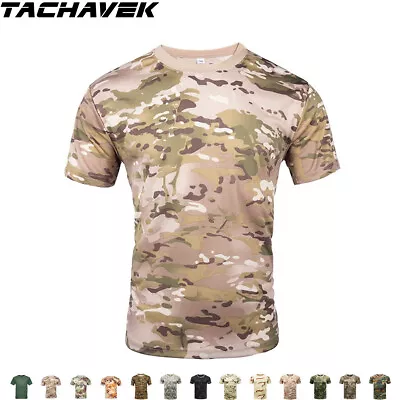 Men's Short Sleeve T-shirt Army Tactical Summer Outdoor Quick Dry Casual Shirts • $11.39