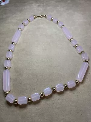 VINTAGE Signed Trifari Blush Pink Bead Necklace With Gold Tone Trim 16” • $5