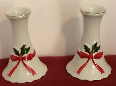 MOUNT CLEMENS POTTERY Taper Candle Holders Poinsettia Christmas Set Of 2 EUC • $9.99