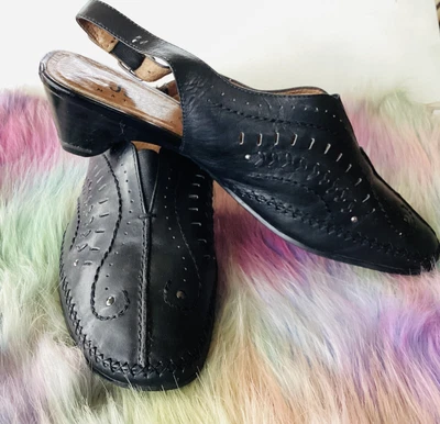 £7.95 • Buy Jana Natural Black Leather Heel Out Shoes Size 6.5