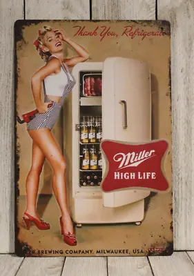 Miller Beer Tin Metal Sexy Pinup Girl Poster Sign Irish Bar Pub Rustic Look YZ • $10.97