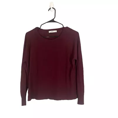 Zara Maroon Long Sleeve Ribbed Trim Knit Pullover Sweater Women Sz M • $29