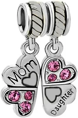Mother Daughter Heart Love Dangle Charm Beads Bracelet Jewelry Suits Pandora Set • $14.92
