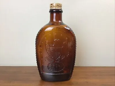 Vintage Log Cabin Syrup Bicentennial 1776 Liberty Amber Glass Bottle Embossed • $14.50