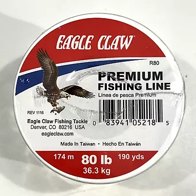 Premium Eagle Claw Fishing Line 80 Pound Test 190 Yds Clear Mono • $10.19