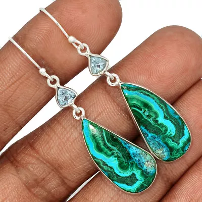 Natural Malachite In Chrysocolla & Blue Topaz 925 Silver Earrings CE26737 • $16.99