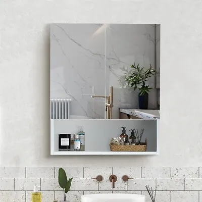 Mirror Cabinet Wall Mounted Storage 2 Doors Bathroom Cupboard Adjustable Shelves • £39.99