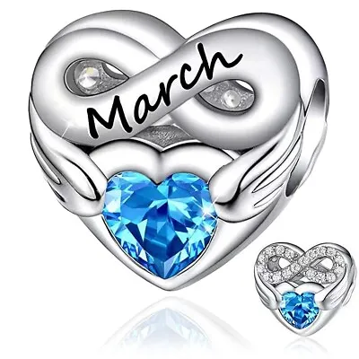 March Infinity Birthstone Month Heart Charm For Bracelets S925 Sterling Silver • £8.99