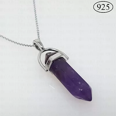 Amethyst Necklace Quartz Pendant Crystal Gemstone Healing 925 Sterling Silver • £4.99