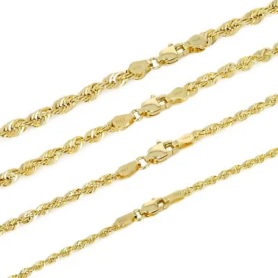 $70.99 • Buy 10K Yellow Gold 1.5mm-4mm Laser Diamond Cut Rope Chain Pendant Necklace 16 - 30 