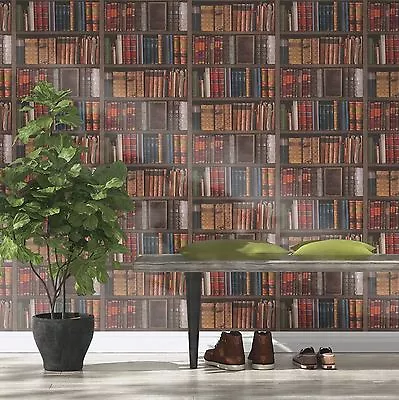 £9.13 • Buy Wallpaper Rasch - Luxury Library Bookcase / Vintage Bookshelf - Multi - 934809