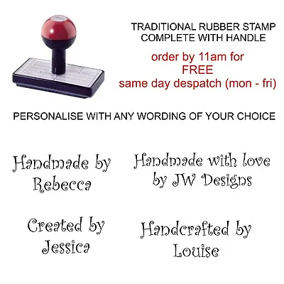 Personalised Handmade By Rubber Stamp Custom Made Your Name Business Wording • £12.95