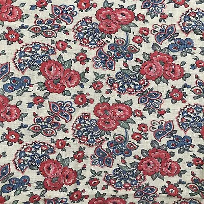 Vintage French Linen Fabric Floral Print Rustic Loose Weave 44x34 (3 Available) • $49.99