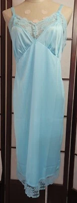 $15 • Buy Vintage  Baby Blue Full Nylon Slip Size 36  Double Layers USA