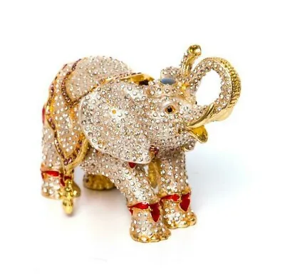Faberge Large Enameled Elephant Figurine - Swarovski Crystal Jewelry Trinket Box • $199.99