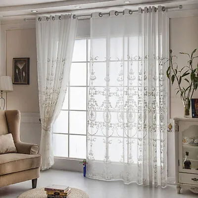 Vintage Embroidery Floral Lace Sheer Panel Curtain Drapes Grommet Top Bedroom • $20.69