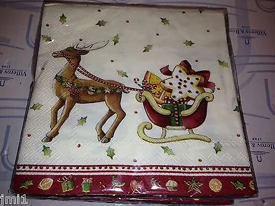 Villeroy & Boch WINTER BAKERY DELIGHT Reindeer/Sleigh Luncheon Napkins  • $12