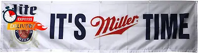 MILLER LITE Beer Flag It'S Miller Time 2X8Ft Banner Man Cave • $25.62