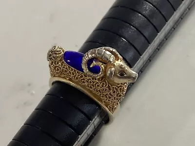 Rare Vintage Authentic Signed Silver Enamel Filigree Ram Ring (7) Nr • $45