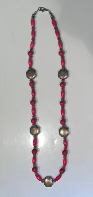 Vintage Estate Red Bead Necklace 32”Silver Tone Spacers Gorgeous! • $7.68