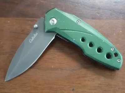 Cabela's Plain Edge Liner Lock Aluminum Scale Folding Pocket Knife GREEN W/clip • $4.99