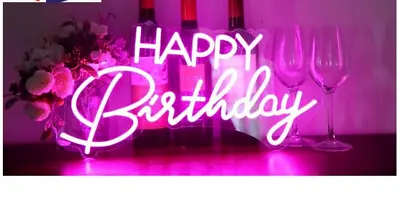 Happy Birthday LED Neon Sign Light Up Birthday Sign PINK • £21.99