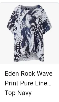 Eden Rock Navy Top Womens Wave Pattern Linen Size Uk  28 New R54 New In Sealed • £17.50