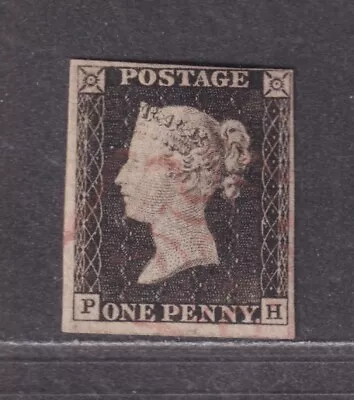 Great Britain SG 2 Scott 1 1840 Penny Black Victoria Red MX P-H CV £425 • $65