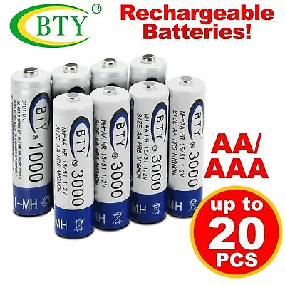 4-20pcs BTY AA/AAA Rechargeable Battery 1.2V 3000mAh /1000mAh Ni-MH For RC Toys • $11.98