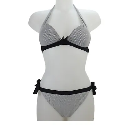 Calzedonia Bikini Swimwear 2 Piece Triangle Halter Top M Tie Side Bikini L Black • £14.99