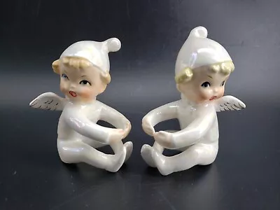Vintage Japan Angel Candle Huggers Christmas Opalescent Lusterware 3 1/4  Pixies • $55