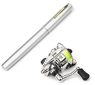  Fishing Rod Reel Combo Mini Pen Fishing Pole Kit Telescopic 55.1in/1.4m Silver • $40.39