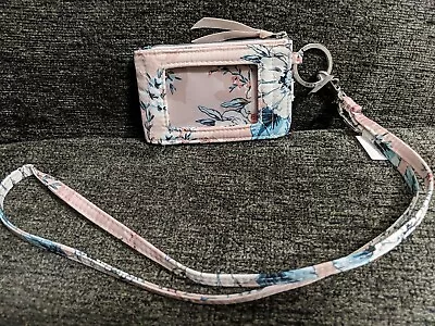 NWT Vera Bradley RFID Deluxe Zip ID Case And Lanyard Peach Blossom Bouquet • $45