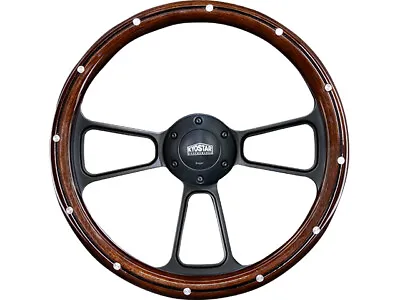 14 '' Billet Steering Wheel Black Real Mahogany Wood Half Wrap Rivets Universal  • $142.69