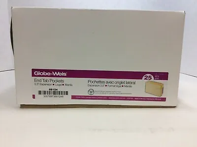 Globe-Weis End Tab File Pockets  3.5  Expansion Legal Size Manila 25/Box 66124 • $16.95